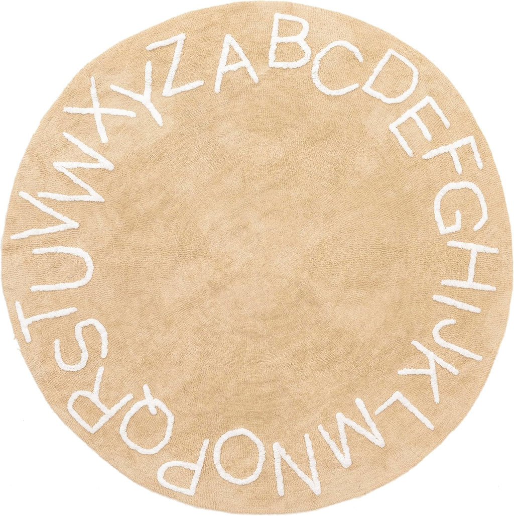 Nuloom SpinClean Collection Alphabet Tan/Ivory, 6' Round, Cotton, Soft and Plush, High Traffic, Stain Resistant, Easy Clean, Durable Washable Area Rug for Bedroom, Living Room, Dining, Entryway