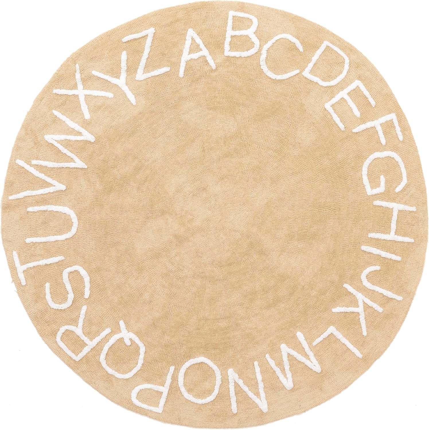 Nuloom SpinClean Collection Alphabet Tan/Ivory, 6' Round, Cotton, Soft and Plush, High Traffic, Stain Resistant, Easy Clean, Durable Washable Area Rug for Bedroom, Living Room, Dining, Entryway