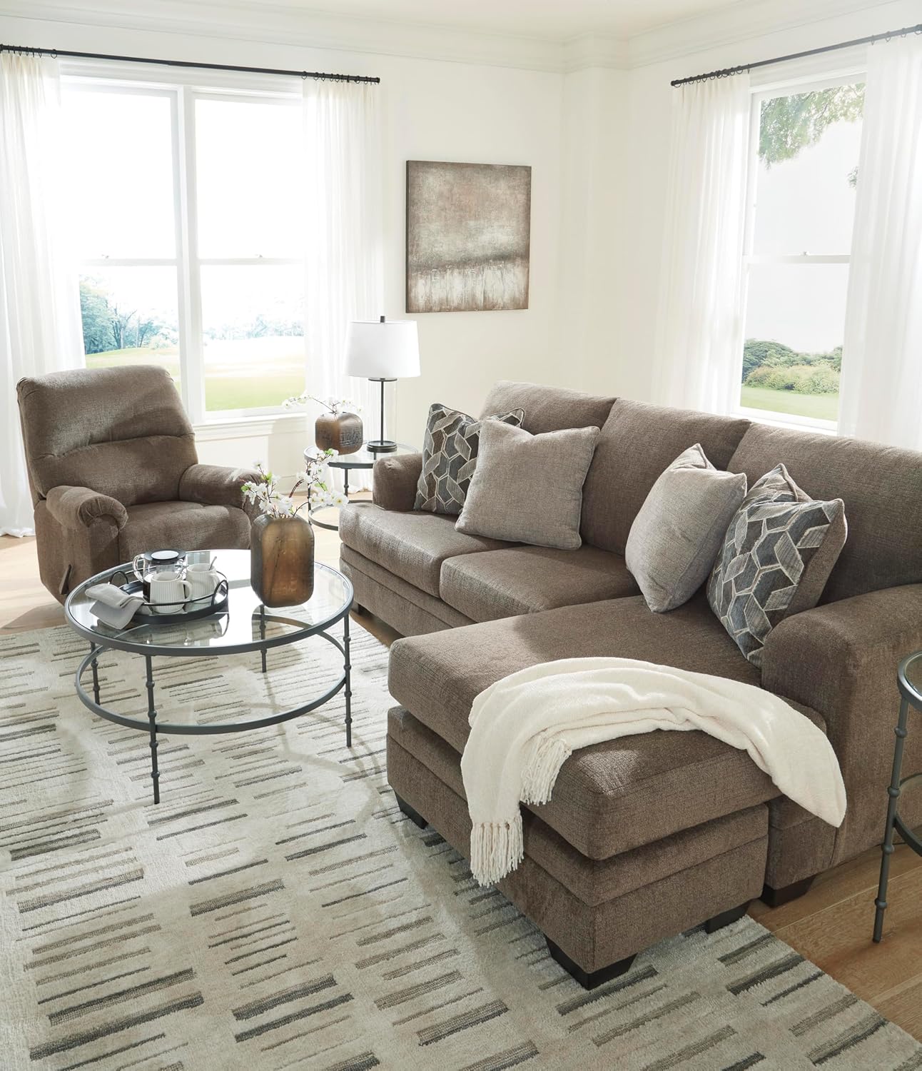 Signature Design by Ashley Stonemeade Casual Right-Arm Facing Sofa Chaise with 4 Toss Pillows, Dark Brown
