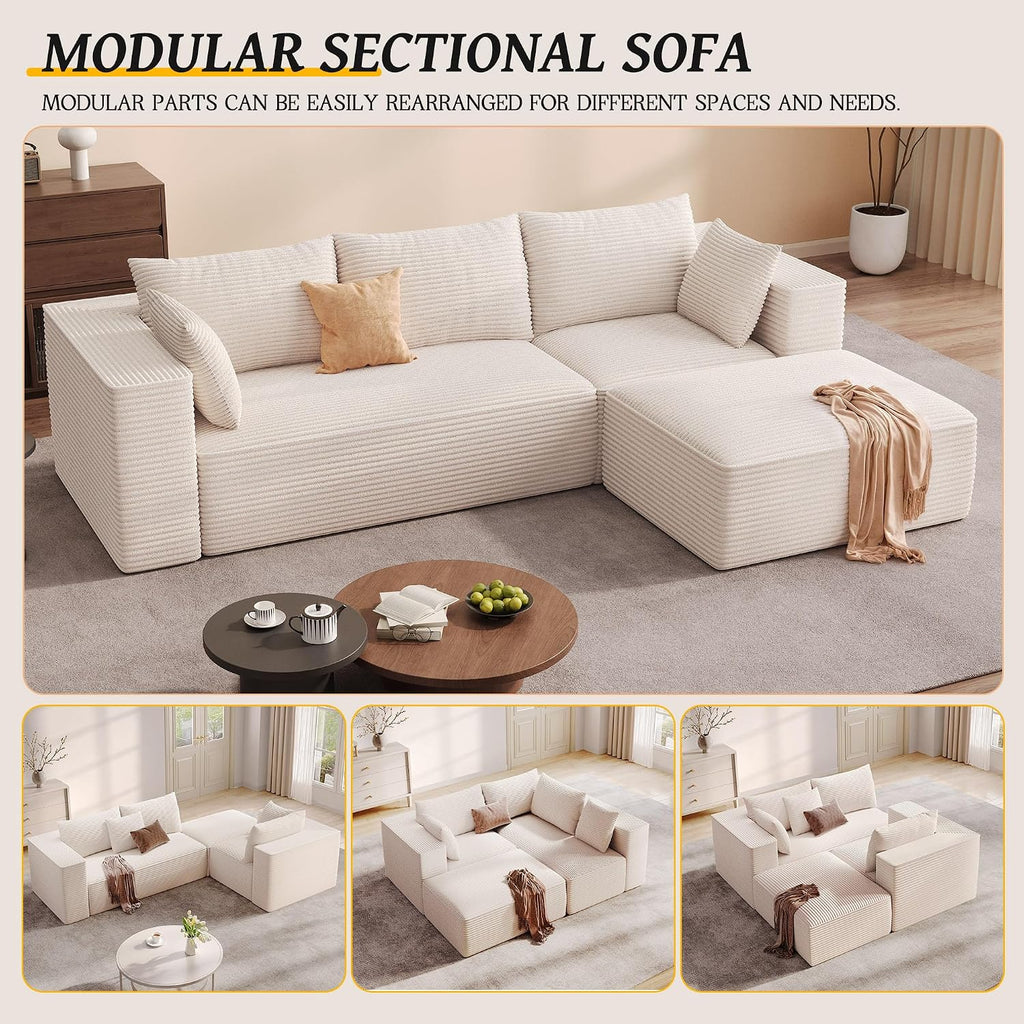 DWVO 108' Modular Sectional Couch with L-Shape Chaise, Modern Cloud Sectional Sofa with Deep Seat, Upholstered Couches for Living Room Bedroom, No Assembly Required, Beige