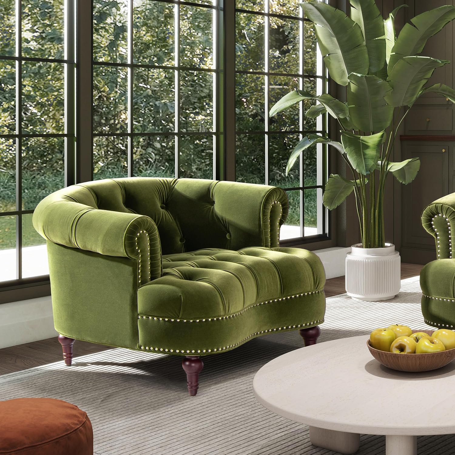Jennifer Taylor Home La Rosa Victorian Tufted Upholstered Accent Chair Olive Green Performance Velvet