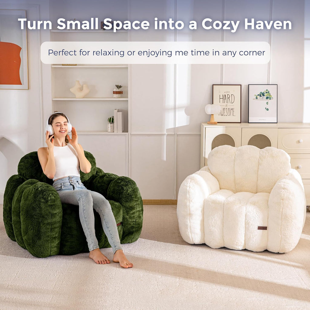 MAXYOYO Bean Bag Chair, Cloud Shaped Bean Bag Sofa for Adults, Soft Stuffed Lazy Floor Sofa with Supportive Filling, Comfy Single Couch for Living Room, Bedroom, Apartment, Beige