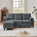 Convertible Sectional Sofa, 77' Small L Shaped 3 Seat Couch with Reversible Storage Chaise, Modern Polyester Fabric Sofa Couches for Living Room, Apartment and Small Space, Dark Grey