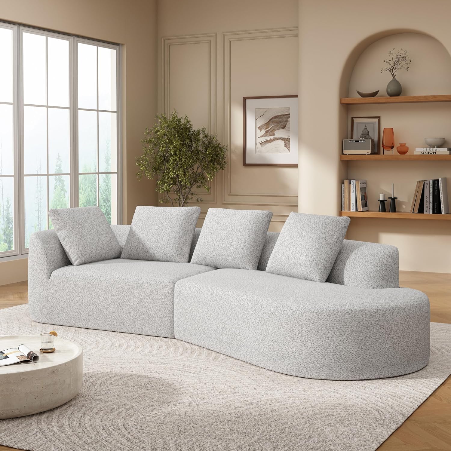 Christopher Knight Home Randa 116' Upholstered Sectional Sofa, 5-Seater Oversized Chair Cloud Couch, Fully Assembled Long Sofa Chaise Lounge, Fully Assembled, White Gray