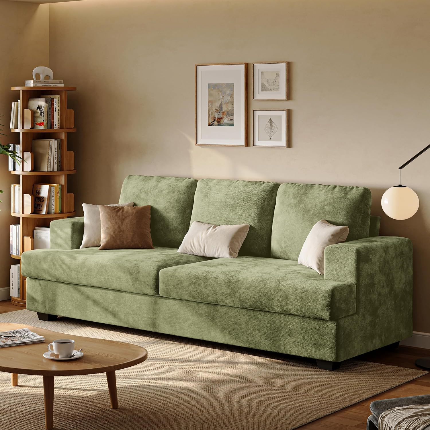 89' Green Couches for Living Room, 3 Seater Couch with Deep Seat, Oversized Loveseat Sofa for Apartment and Small Spaces