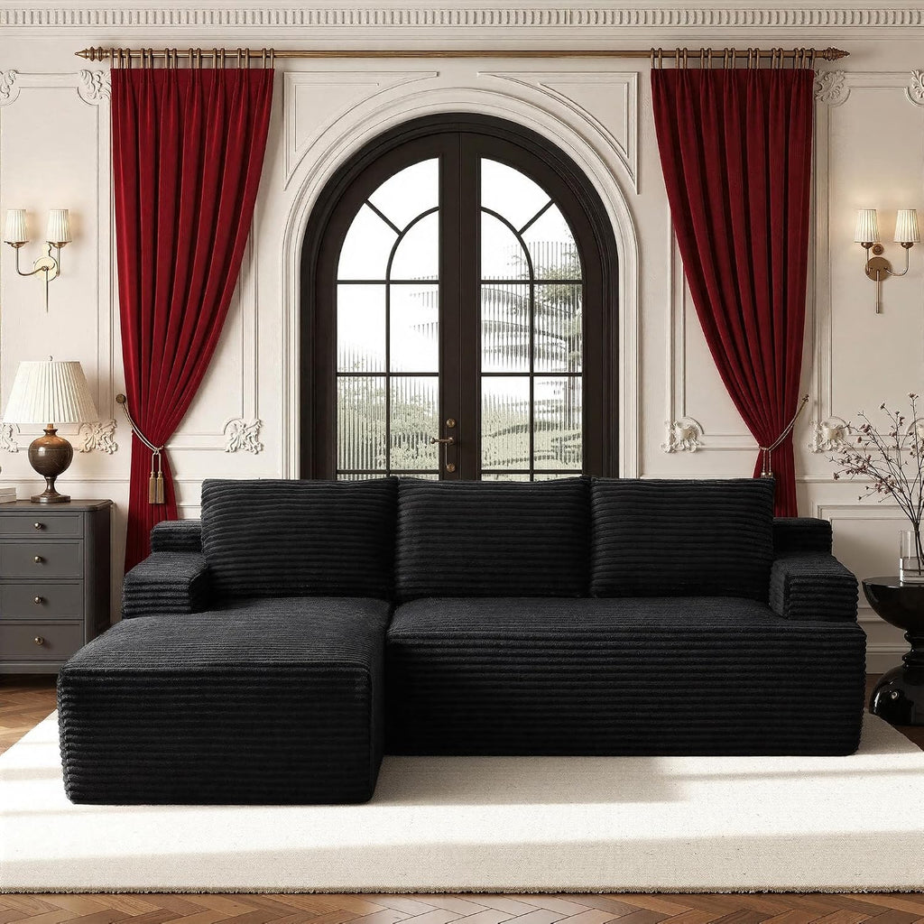 96''Sectional Couches for Living Room,Modern Modular Sectional Sofa,Upholstered Boneless Couch Comfy Cloud Couch with L Shaped Chaise (Black, 96''W Left Facing Chaise)