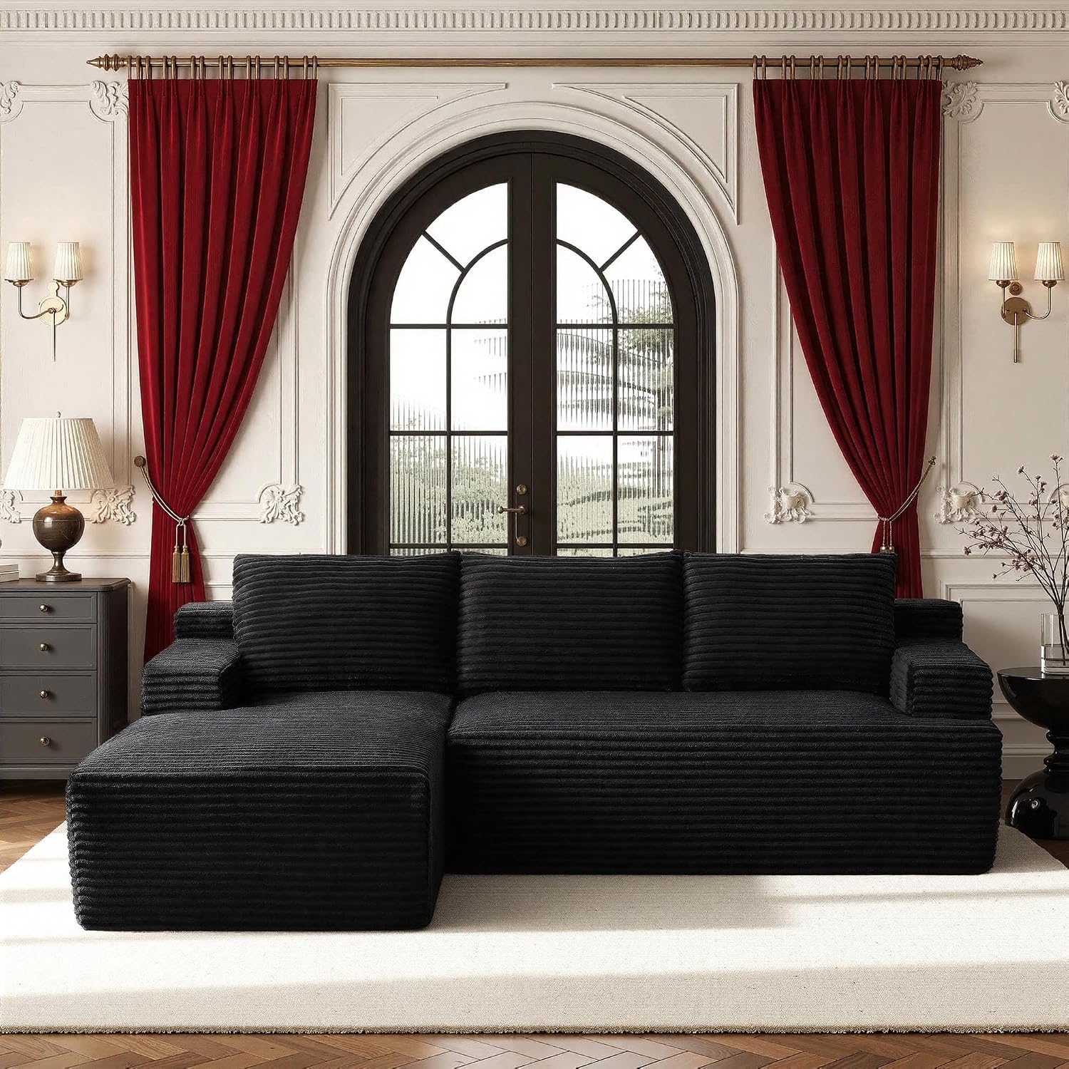 96''Sectional Couches for Living Room,Modern Modular Sectional Sofa,Upholstered Boneless Couch Comfy Cloud Couch with L Shaped Chaise (Black, 96''W Left Facing Chaise)