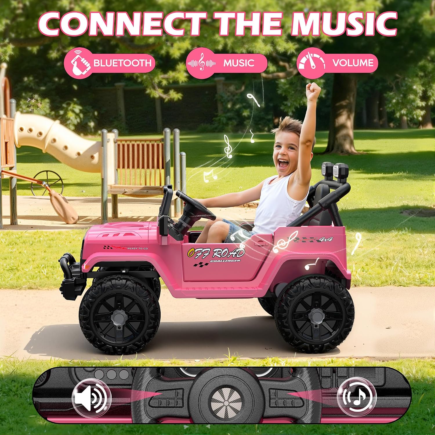 ARBELI 12V Ride On Truck Car with Remote Control, Kids Electric Vehicles with Bluetooth Music, Horn, 3 Speeds, 4 LED Lights, Soft Start, Ride on Toys for Toddler Boys & Girls, Pink