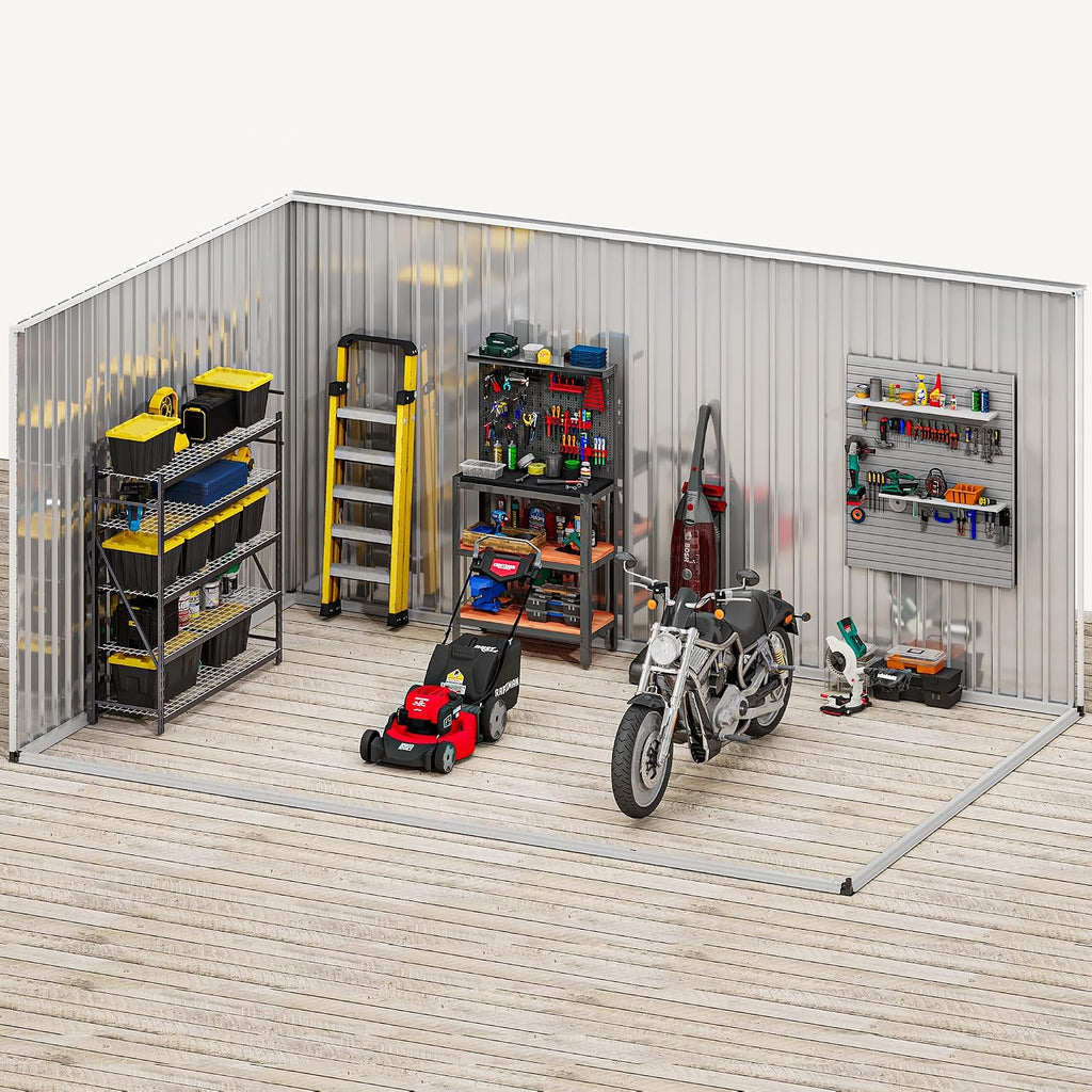 DWVO 12x8ft Large Tool Storage Shed with Window, Lockable Doors, and Sloped Roof, Oversized Steel Outdoor Storage Shed for Garden, Patio, Garage, Backyard, Lawn(Gray + White)