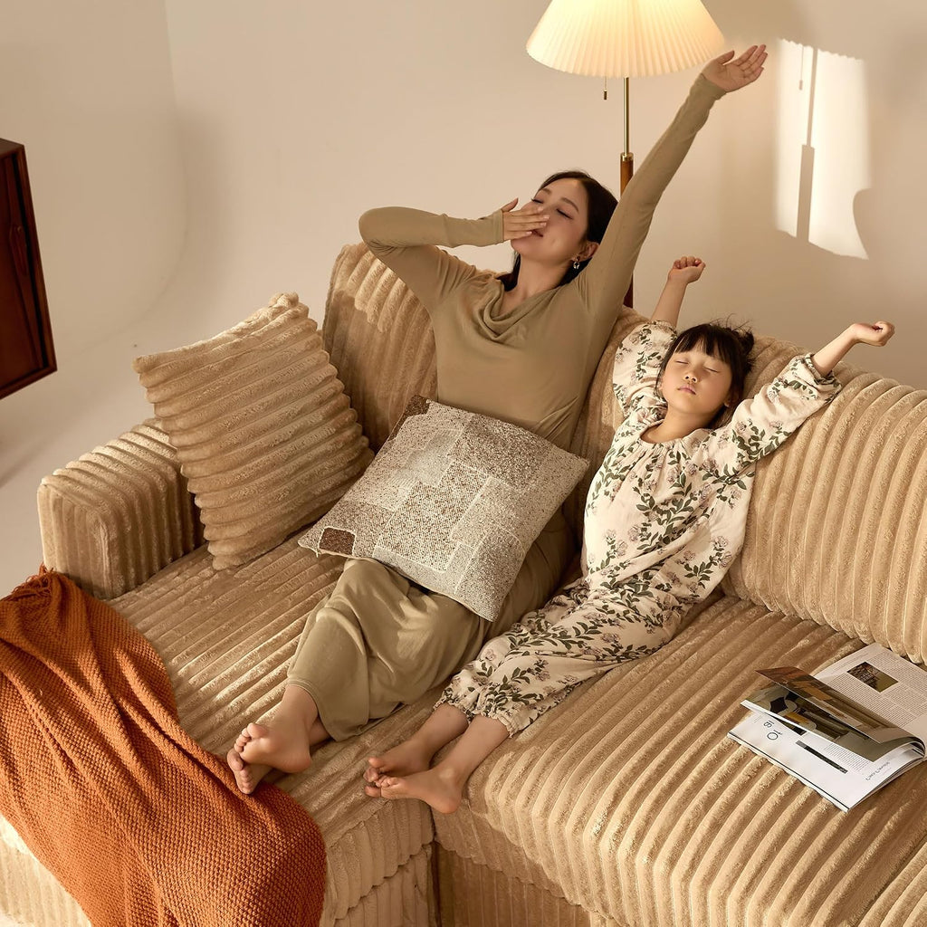Cloud Couch 139' U-Shaped Couch(Not Boneless), Oversized 7-Seater Modular Couch, Queen Sofa with Corduroy Upholstery, Deep Seats, Pocket Spring Cushions for Living Room, Left Facing Chaise, Camel