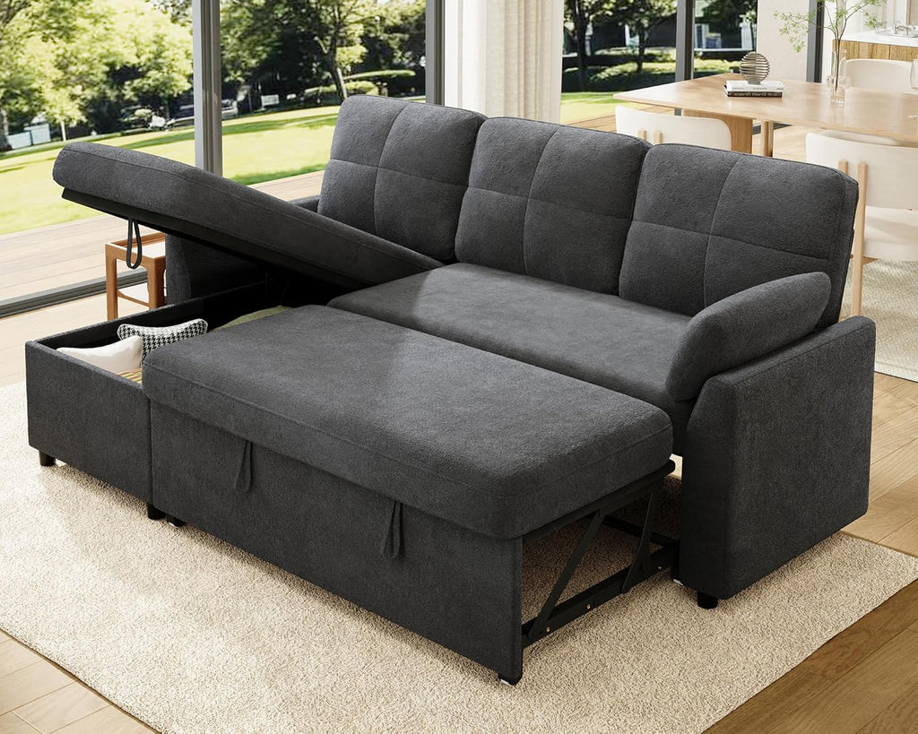 AMEILIFE Sofa Bed, Sleeper Sofa with Storage Chaise, Convertible Sofa Bed with Pull Out Couch, l Shaped Couch for Living Room-Gray Linen