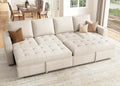 HONBAY Modular Sectional Sleeper Sofa with Pull Out Bed, Linen Convertible Sectional Couches for Living Room,Beige