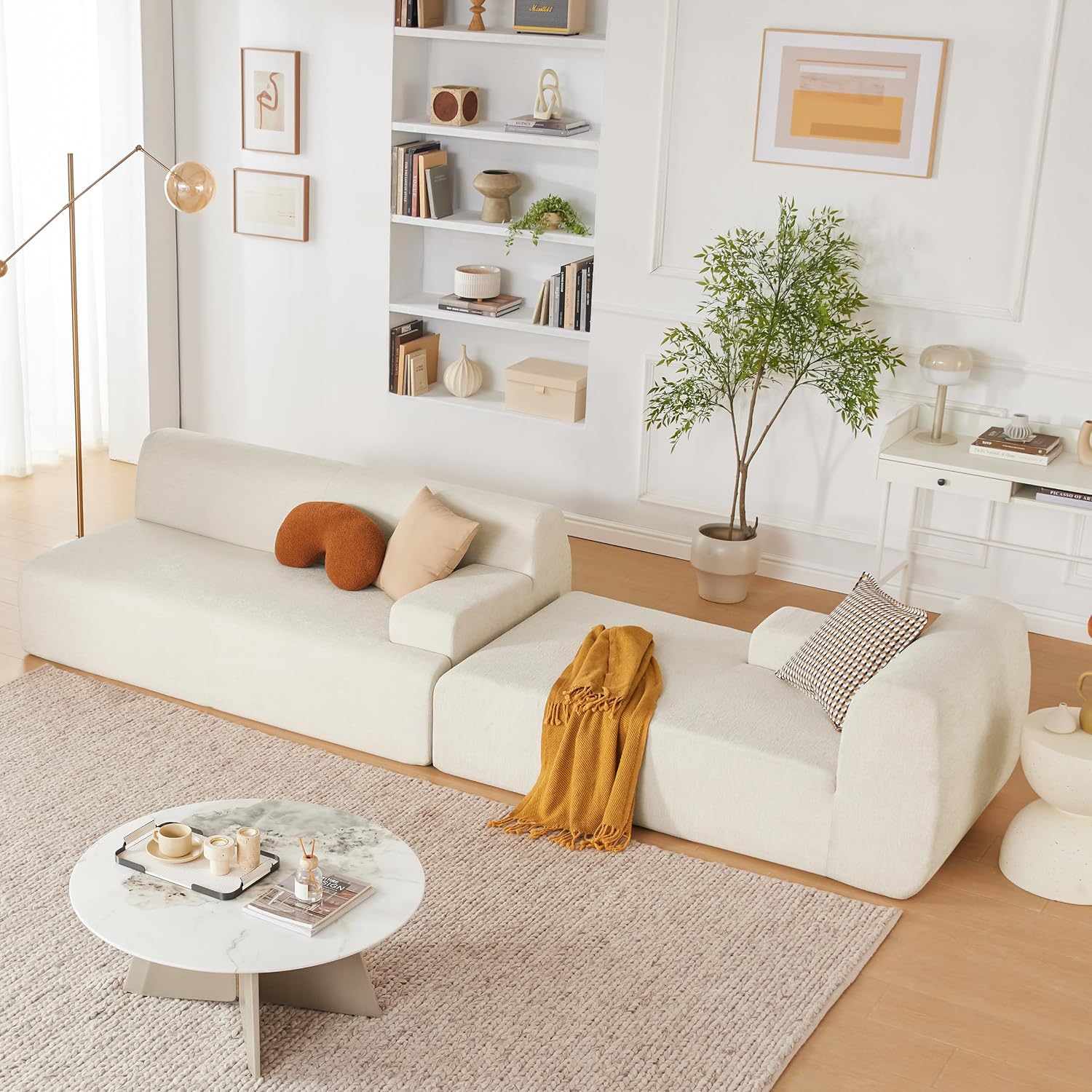 Huatean Home 106' Modular Sectional Sofa, Boneless Couch Sponge Sectional Sofa for Living Room, High Density Sponges Cloud Couch,Modular L-Shape with Chaise, Beige