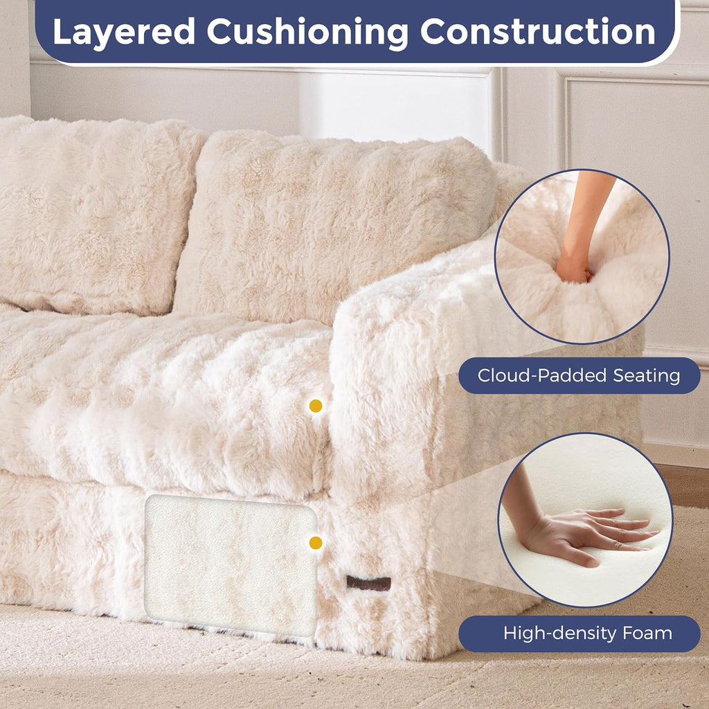 MAXYOYO Loveseat Sofa for Living Room, Small Sofa Couch Tufted Boneless Couch, Comfy Bean Bag Chair for Small Space Bedroom Apartment, No Assembly Needed, Beige