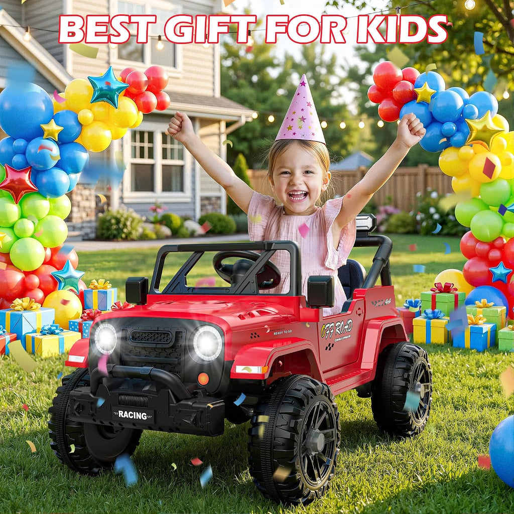 ARBELI 12V Ride On Truck Car with Remote Control, Kids Electric Vehicles with Bluetooth Music, Horn, 3 Speeds, 4 LED Lights, Soft Start, Ride on Toys for Toddler Boys & Girls (Red)