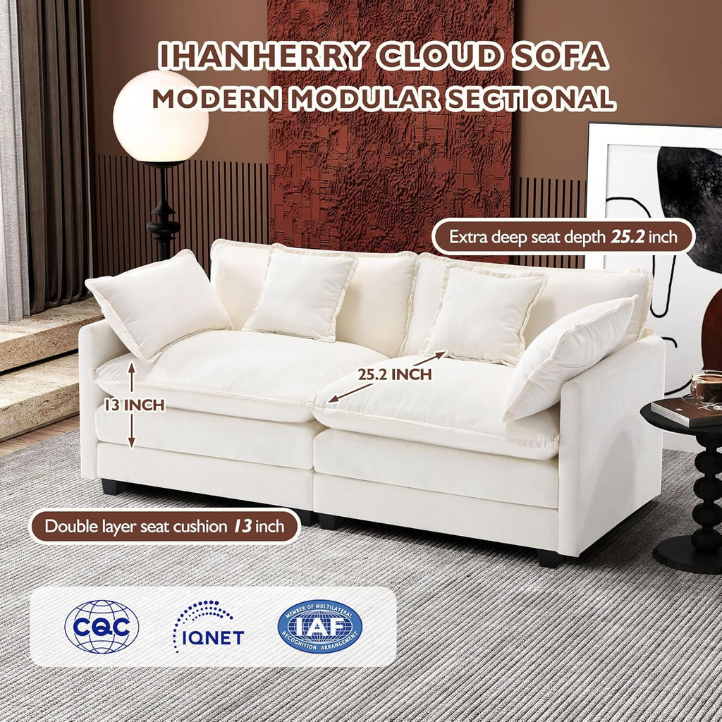 Ihanherry Cloud Sofa 77 Inch Loveseat, Modern Sectional Couch, 2-Seats Sofa for Living Room Bedroom and Apartment, Comfy Double Layer Upholstered Seat Cushion, Breathable Chenille Fabric, Beige