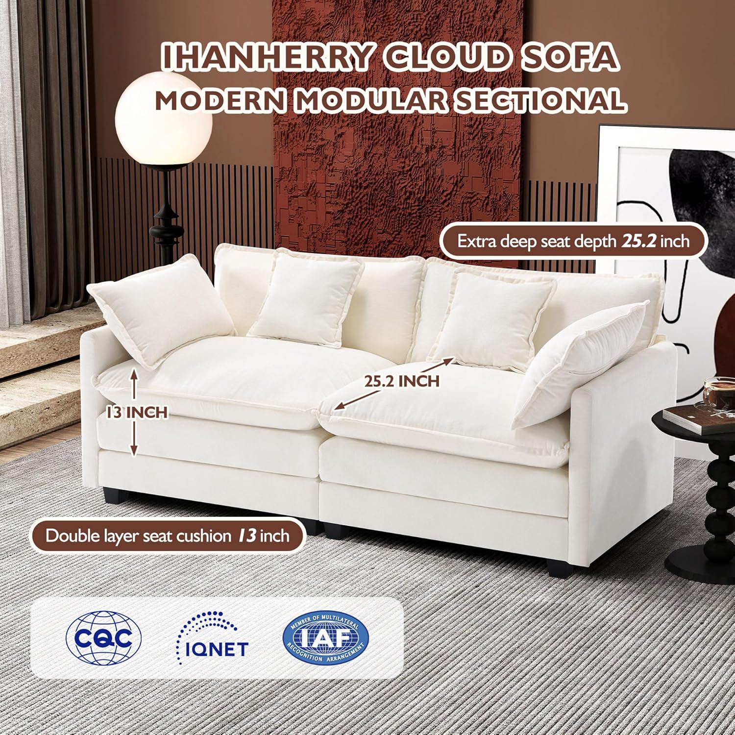 Ihanherry Cloud Sofa 77 Inch Loveseat, Modern Sectional Couch, 2-Seats Sofa for Living Room Bedroom and Apartment, Comfy Double Layer Upholstered Seat Cushion, Breathable Chenille Fabric, Beige