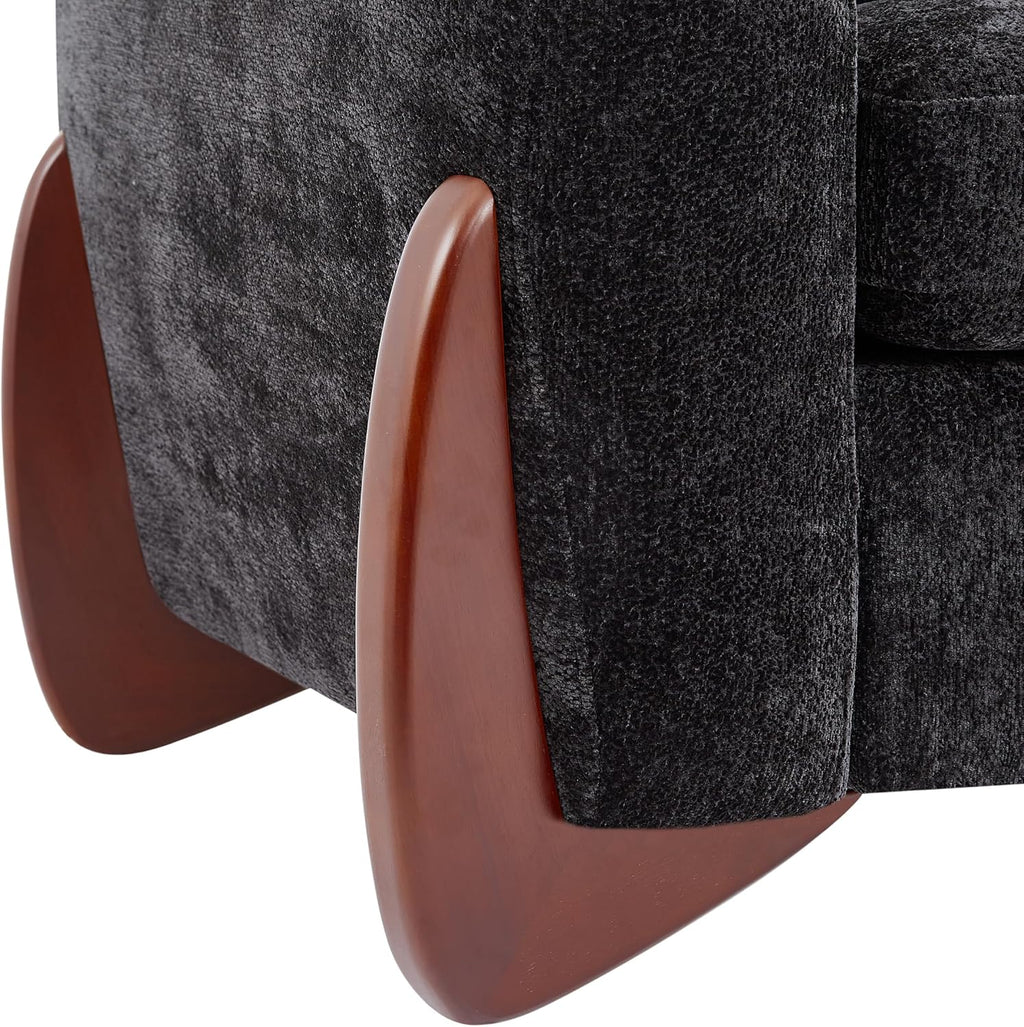 Christopher Knight Home Taki 89 Inches Sofa Couch, Cozy Chenille Upholstered 3-Seater Sofa, Wood Frame Couches, Comfy Home Sofa Living Room and Office, Lounge Seating with Armrests, Black