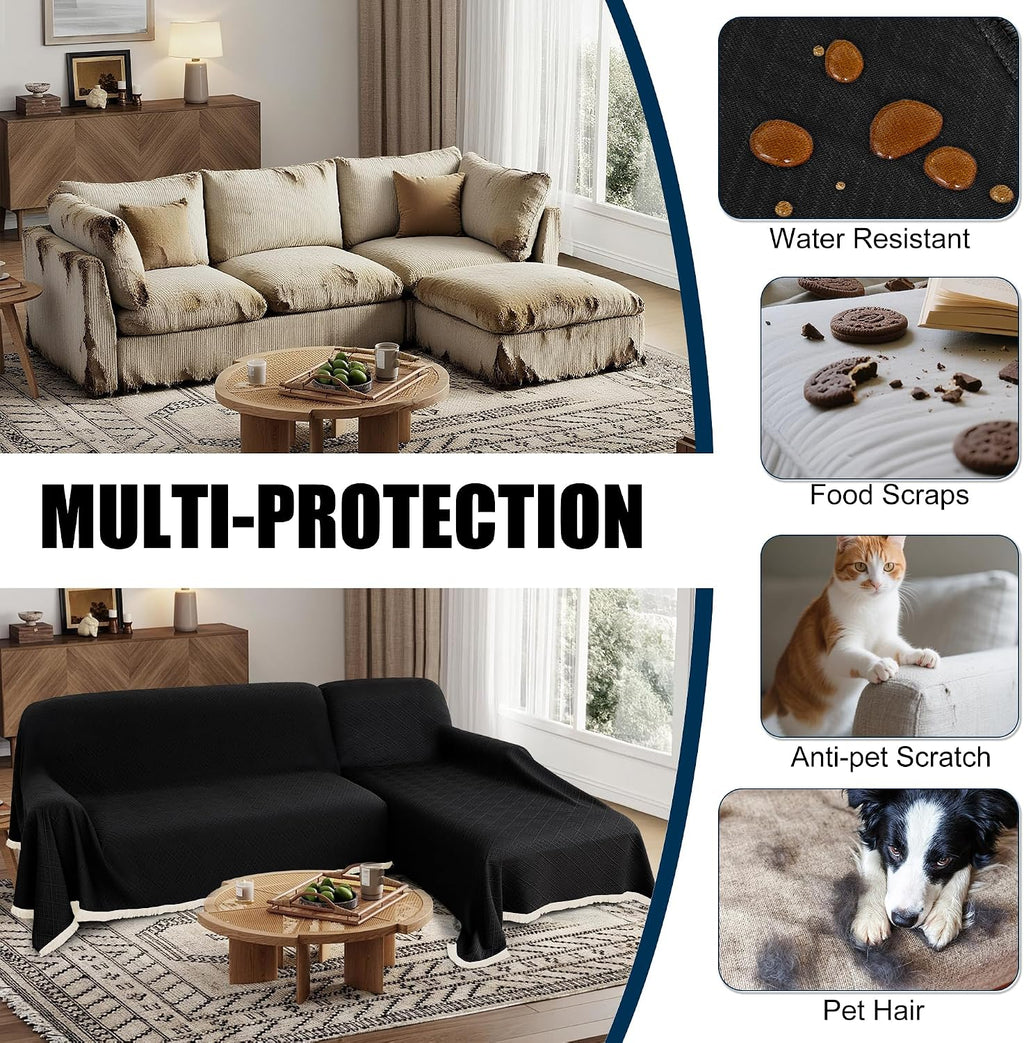 Waterproof L Shaped Sectional Couch Covers Blanket 2 Piece Sectional Sofa Cover Washable L Shape Sofa Slipcover Jacquard Quilted Furniture Protector for Dogs Pets Cats (XX-Large, Black)