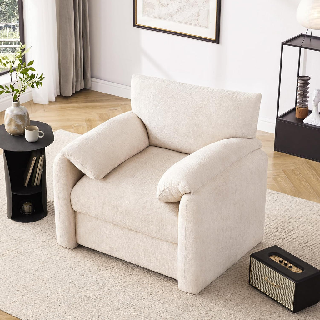Howjoe Chenille Oversized Armchair, 38.6' Wide Accent Chairs for Living Room & Bedroom Modern Lounge Chair, Upholstered Mid-Century Reading Chair, Comfy Living Room Chair, Single Sofa Chair, Beige