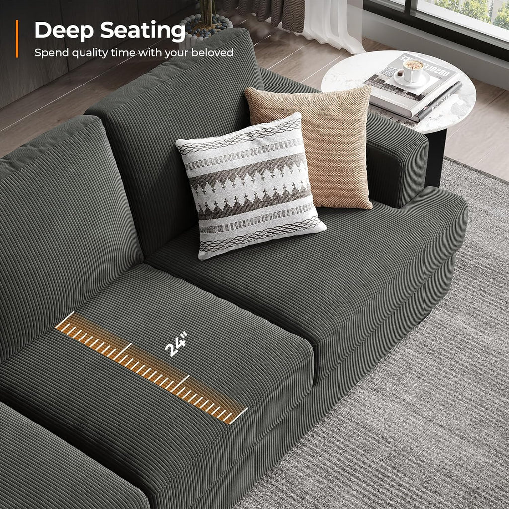 COPIAE 89 Inch Sofa with Extra Deep Seats Oversize, 3 Seater Sofa for Living Room, Modern Couch and Sofa, Comfy Armrests and Seats and Backrests, Easy Installation, Corduroy Fabric Grey
