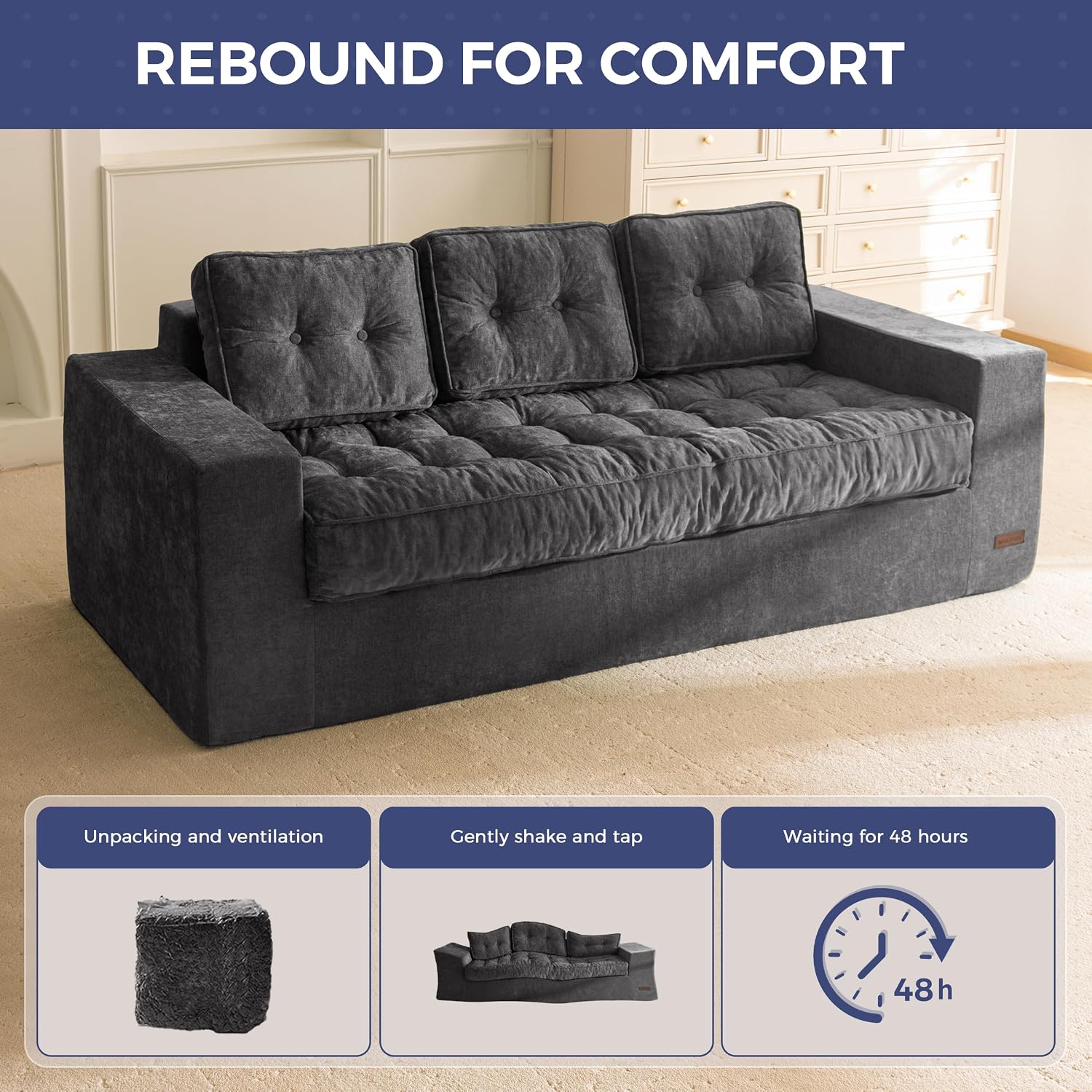 MAXYOYO Boneless Sofa Couch, 75' Oversized Loveseat Sofa, Tufted Floor Couch Bean Bag Chair for Living Room Bedroom Apartment, Sofa in a Box, No Assembly Needed, Dark Grey
