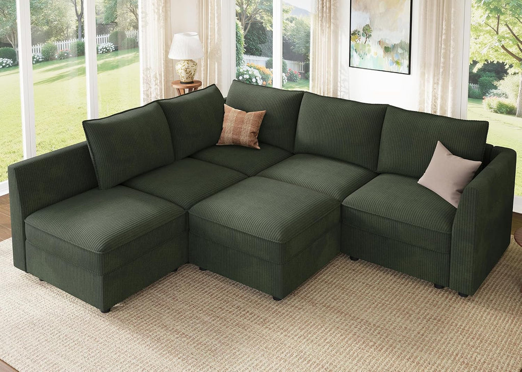HONBAY Modular Sectional Sofa L Shaped Sectional Couch with Storage, Convertible Couches for Living Room - Green