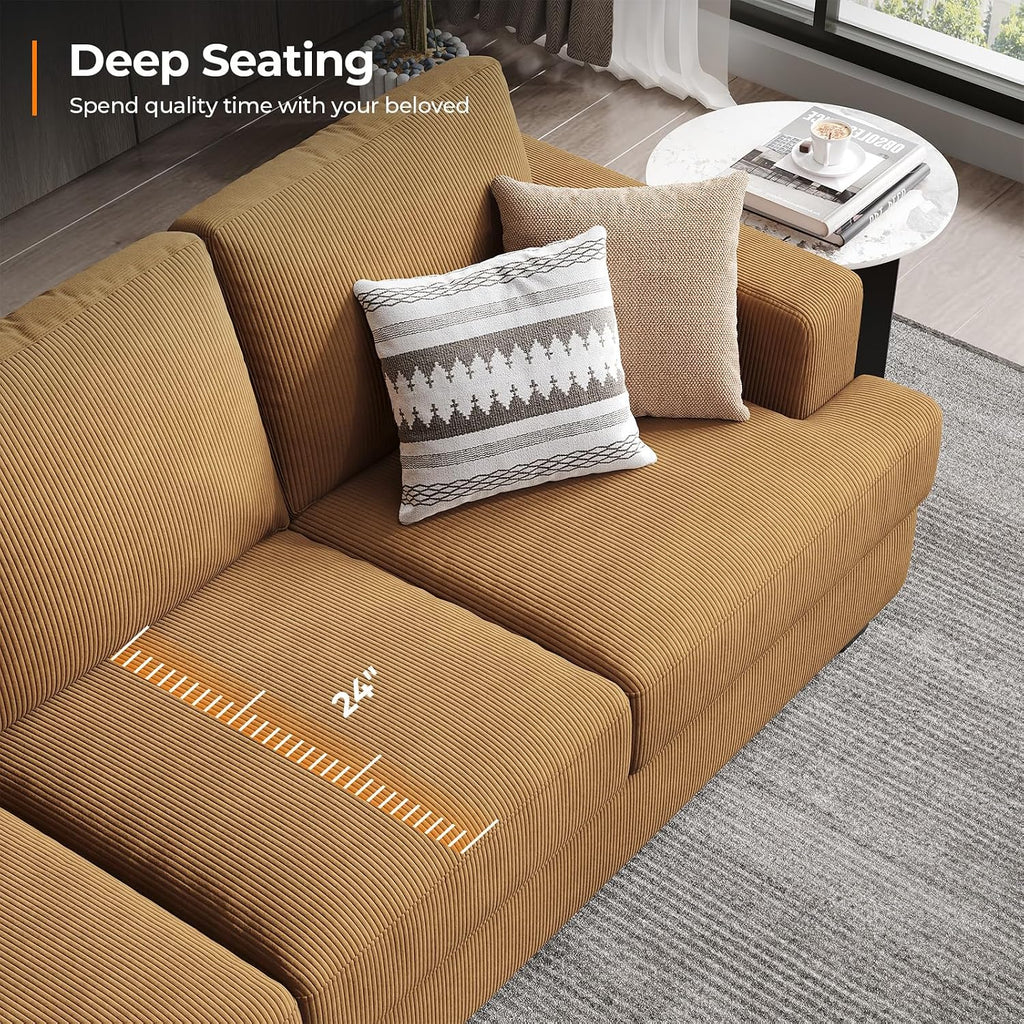 COPIAE 89 Inch Sofa with Extra Deep Seats Oversize, 3 Seater Sofa for Living Room, Modern Couch and Sofa, Comfy Armrests and Seats and Backrests, Easy Installation, Corduroy Fabric Ginger Yellow
