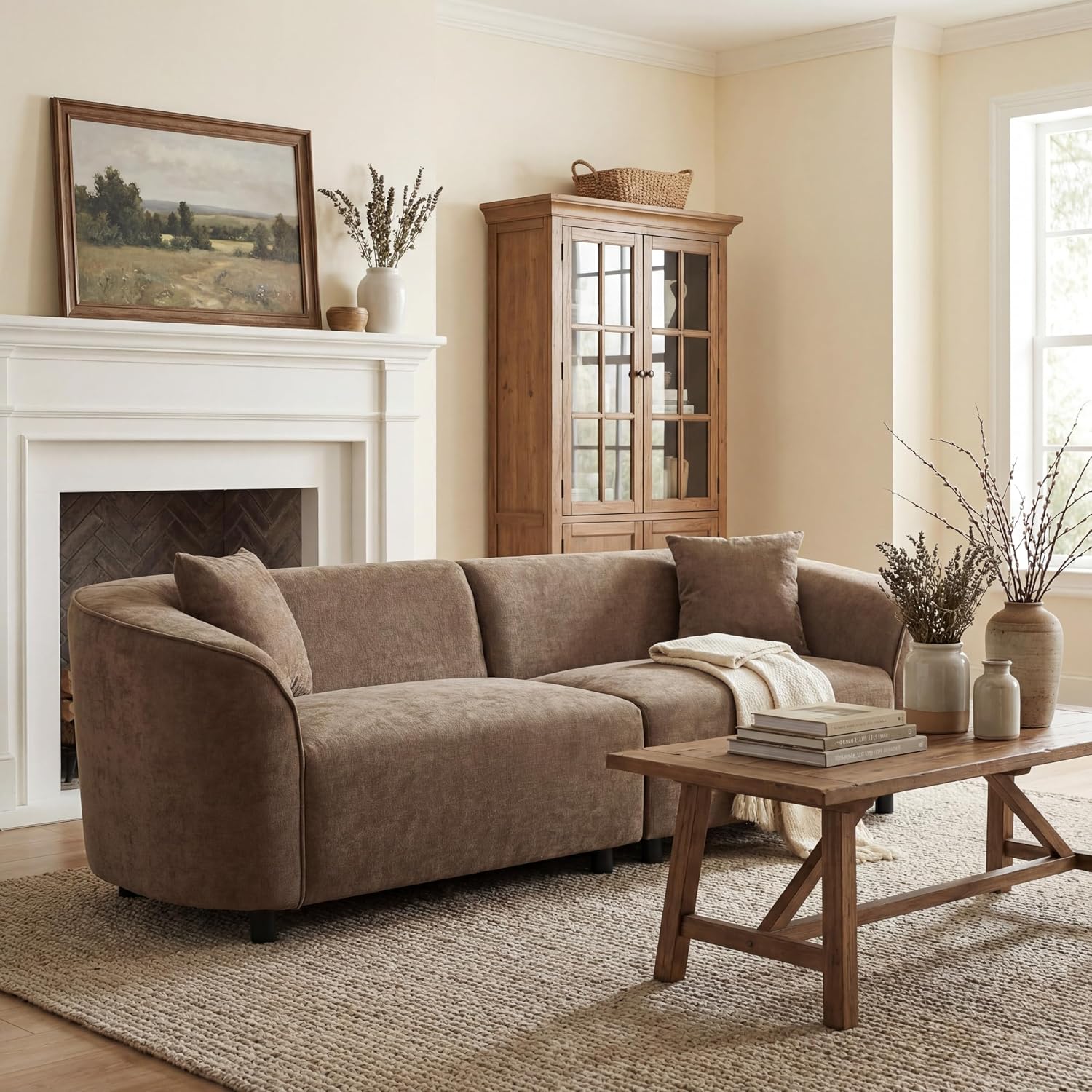 Merax 87' Curved Sofa Comfy Contemporary Upholstered Loveseat with Extra Deep Seats for Living Room Apartment Office, Brown