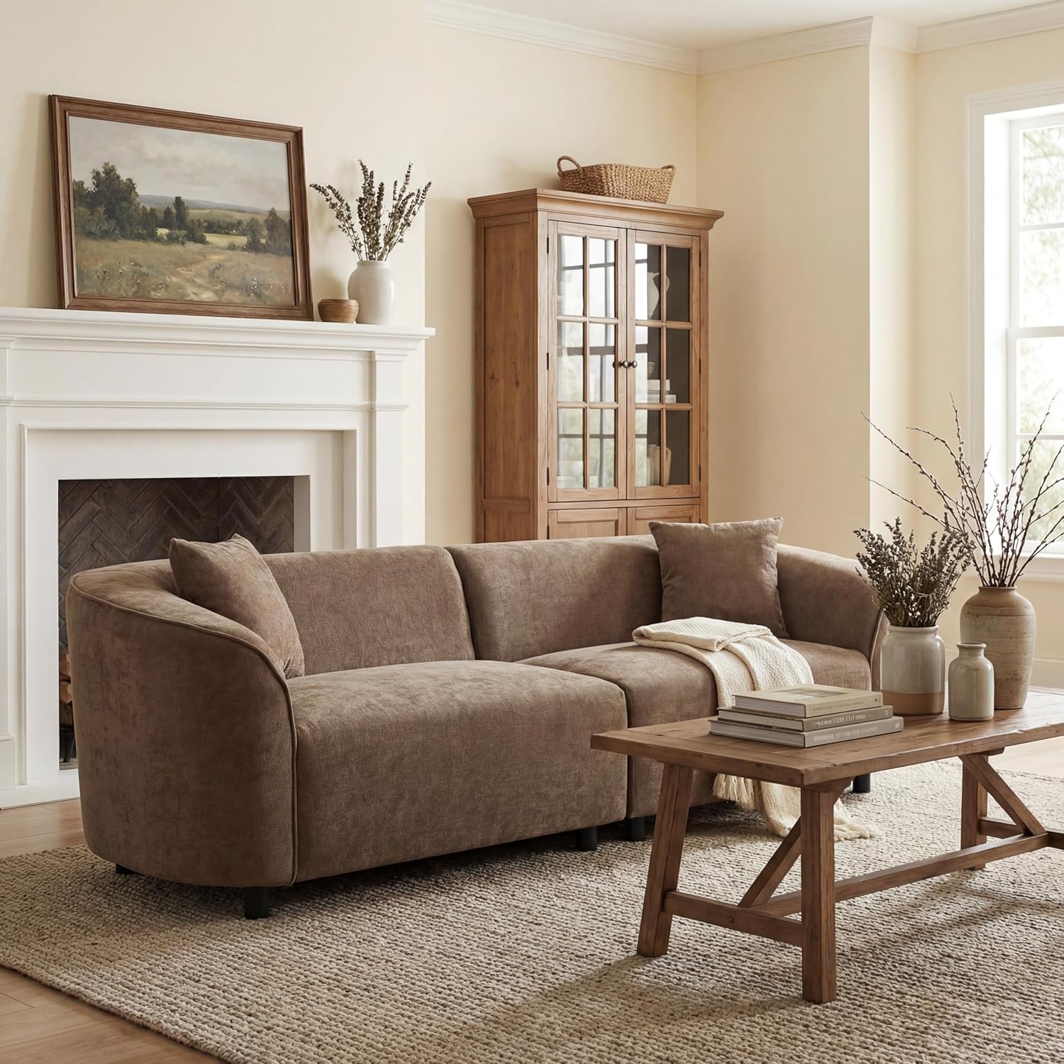 Christopher Knight Home Sabbo 87.50' Modern Sofa Couch, Wooden Home Sofa Living Room, Oversized Cloud Couch for Bedroom, Home Office, Brown