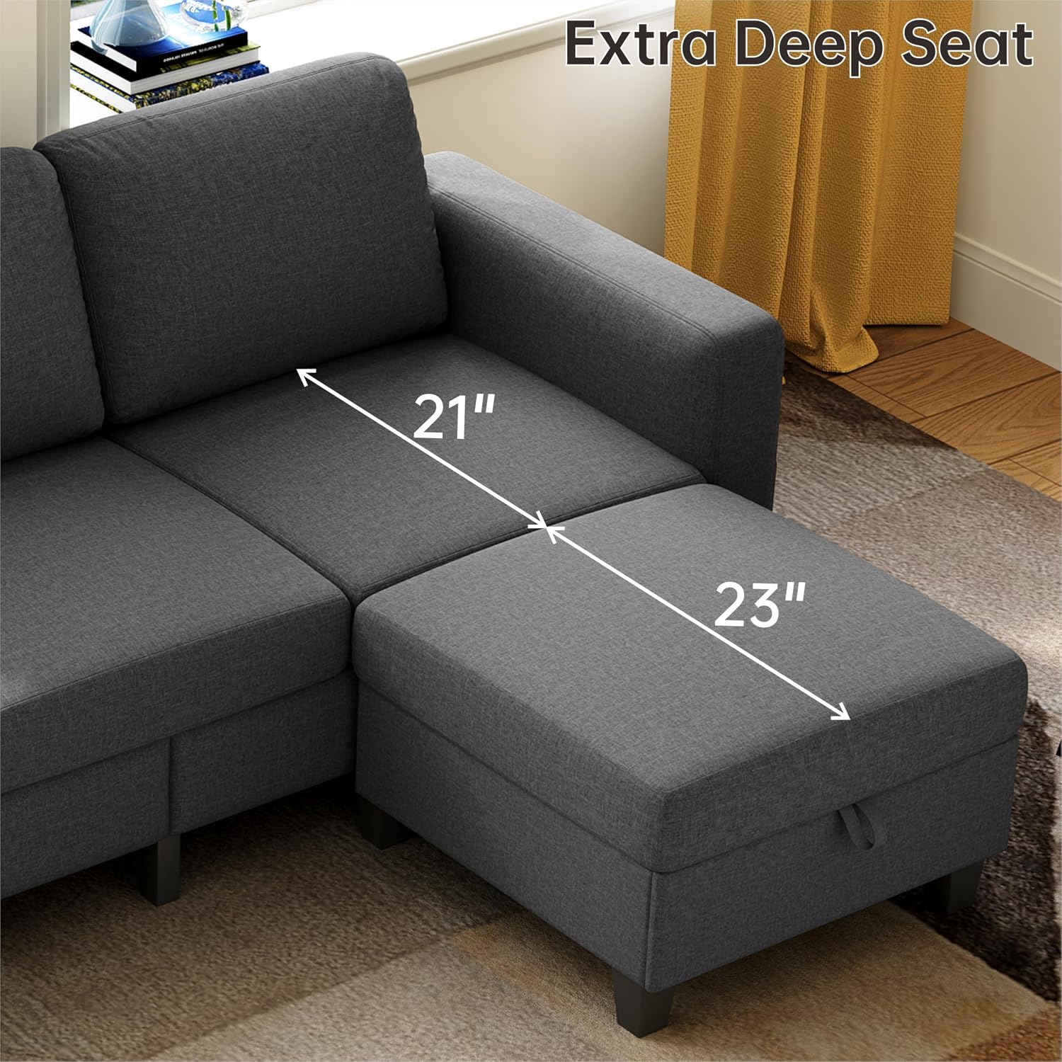 78' Sectional Sofa Couches for Living Room, Dark Grey Convertible L Shaped Couch with Storage Ottoman, Deep Seat Pet-Friendly Linen Fabric Sofa Set for Small Space, Apartment, Dorm