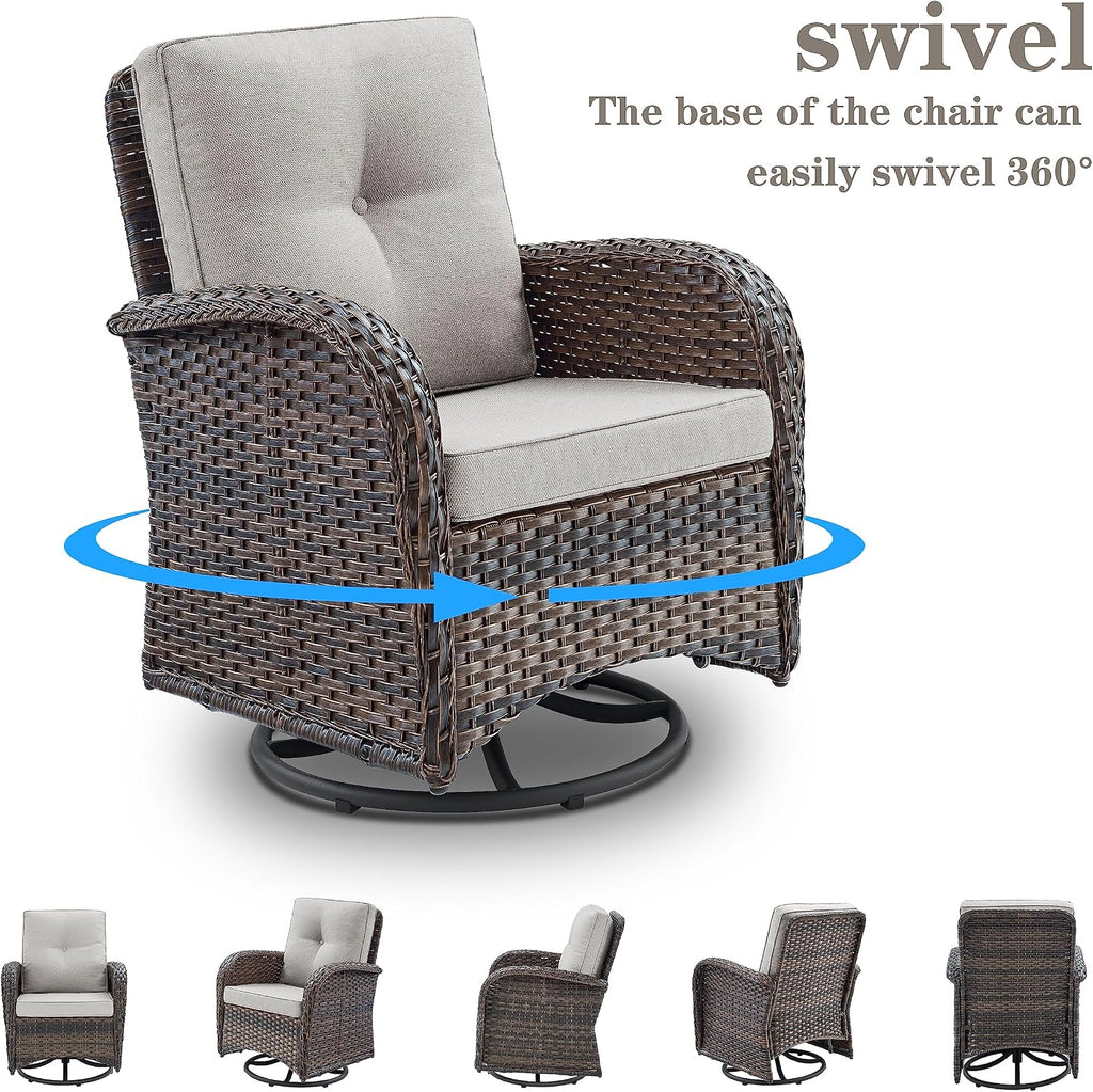 Belord Patio Furniture Swivel Glider PE Wicker Chairs, Outdoor Swivel Rocker Seating with Cushions for Porch Deck Balcony, Brown/Beige