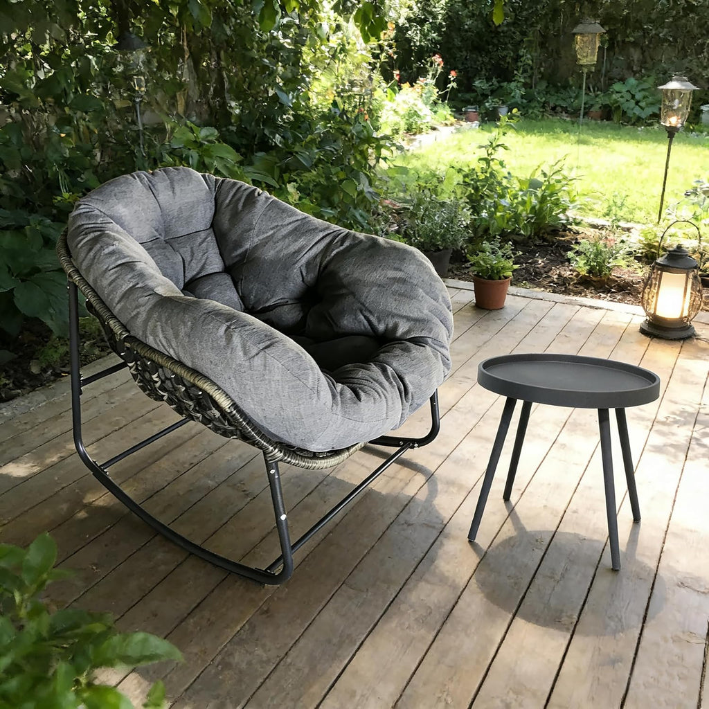 Modern Rocking Chair with Side Table Set, 2-Piece Patio with Soft Cushion & Side Table, 330 LBS Capacity, All-Weather Balcony Furniture
