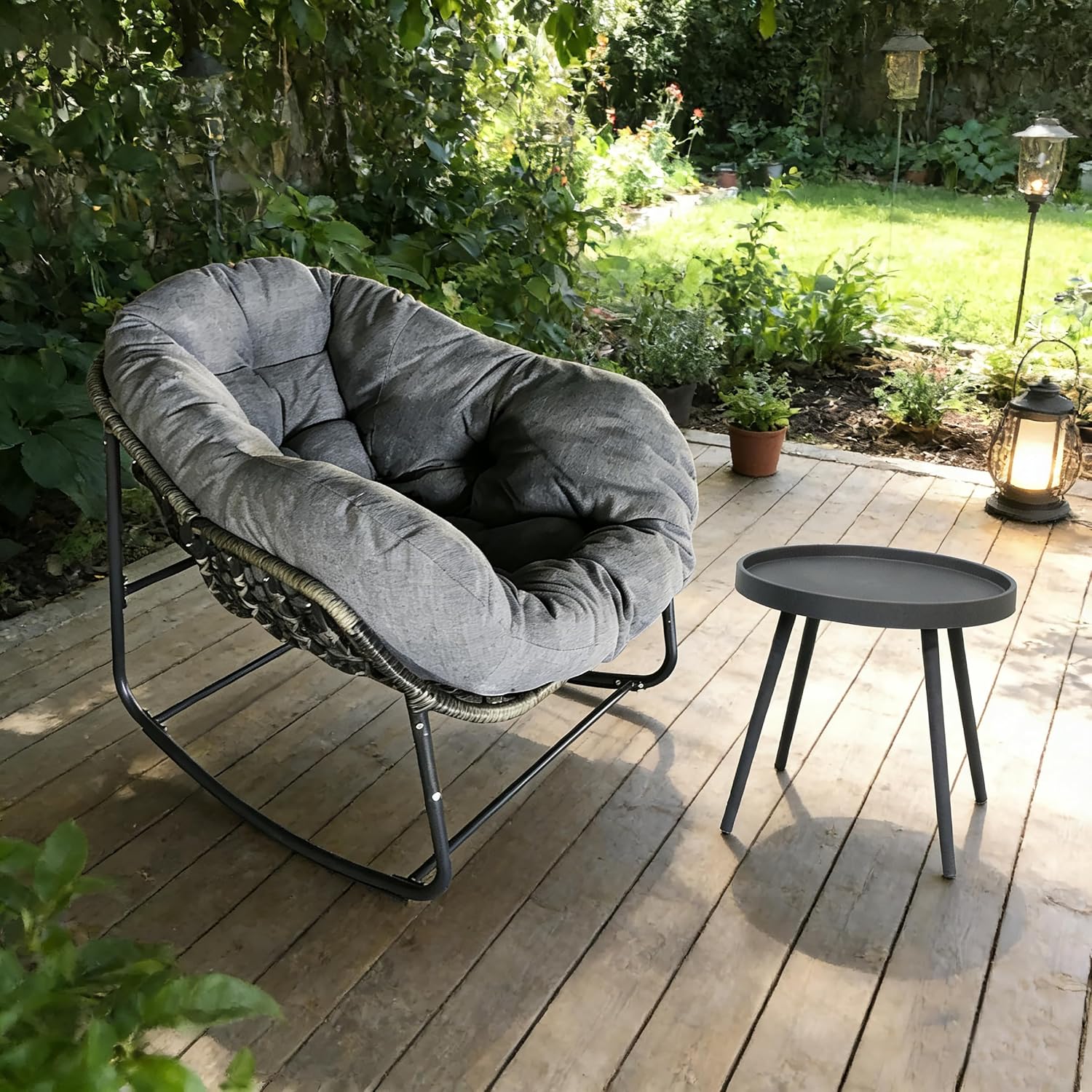 Modern Rocking Chair with Side Table Set, 2-Piece Patio with Soft Cushion & Side Table, 330 LBS Capacity, All-Weather Balcony Furniture