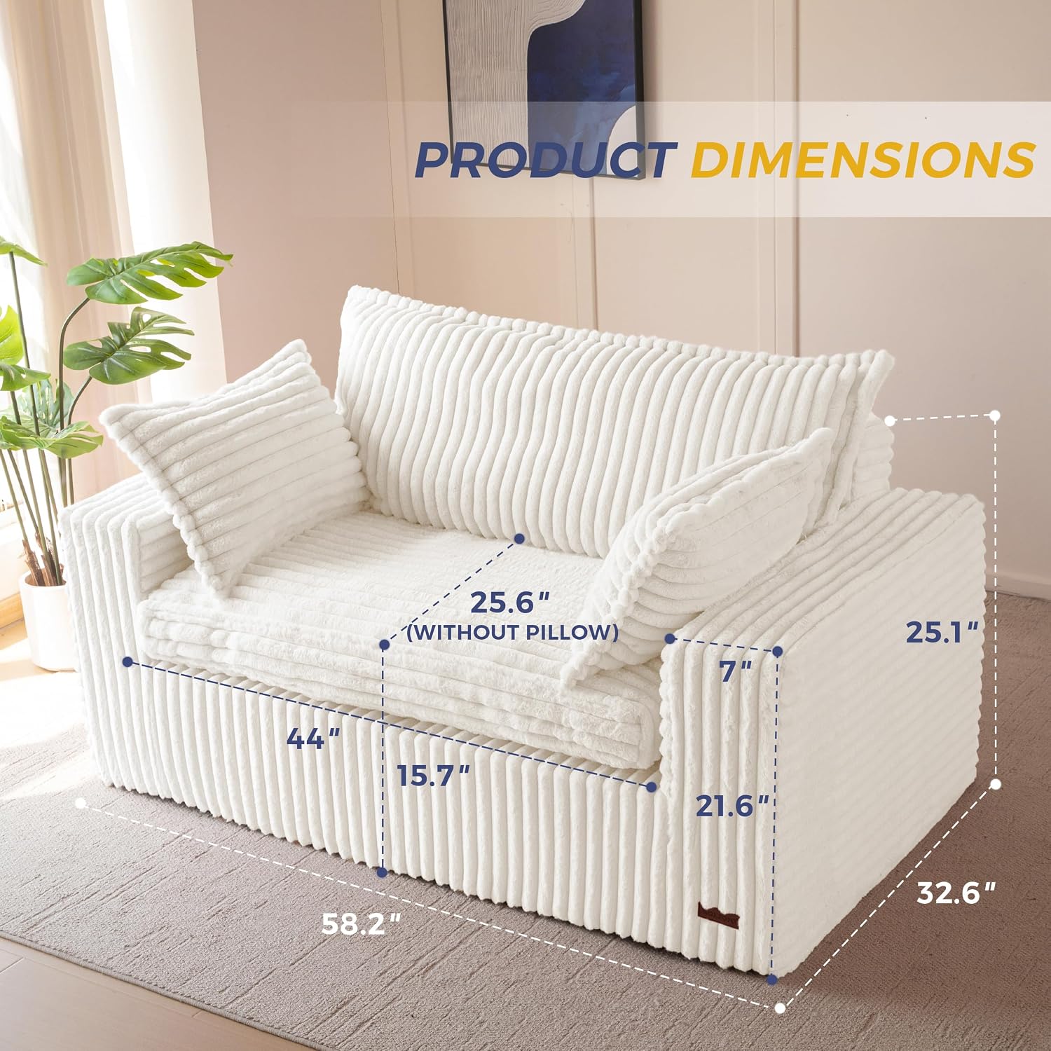 MAXYOYO Bean Bag Sofa Couch, Loveseat Boneless Couch in a Box, Upholstered Small Mini Sofa for Living Room Bedroom Apartment, No Assembly, Beige