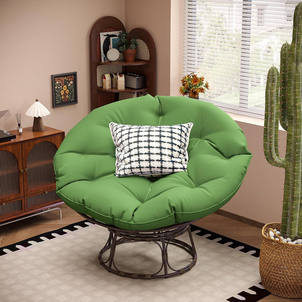 46'' Large Size Papasan Chair (Non-Swivel) with Cushion and Frame, Lazy Chair for Living Room and Bedroom, Green