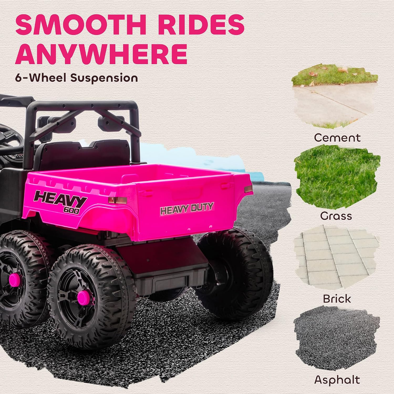 Qaba 24V Kids Ride On Car with 6 Wheels, 4WD Electric Ride On Dump Truck with Remote Control, Wheel Suspension, Off-Road UTV with LED Lights, Horn and Music for Kids 3-6 Years Old, Pink