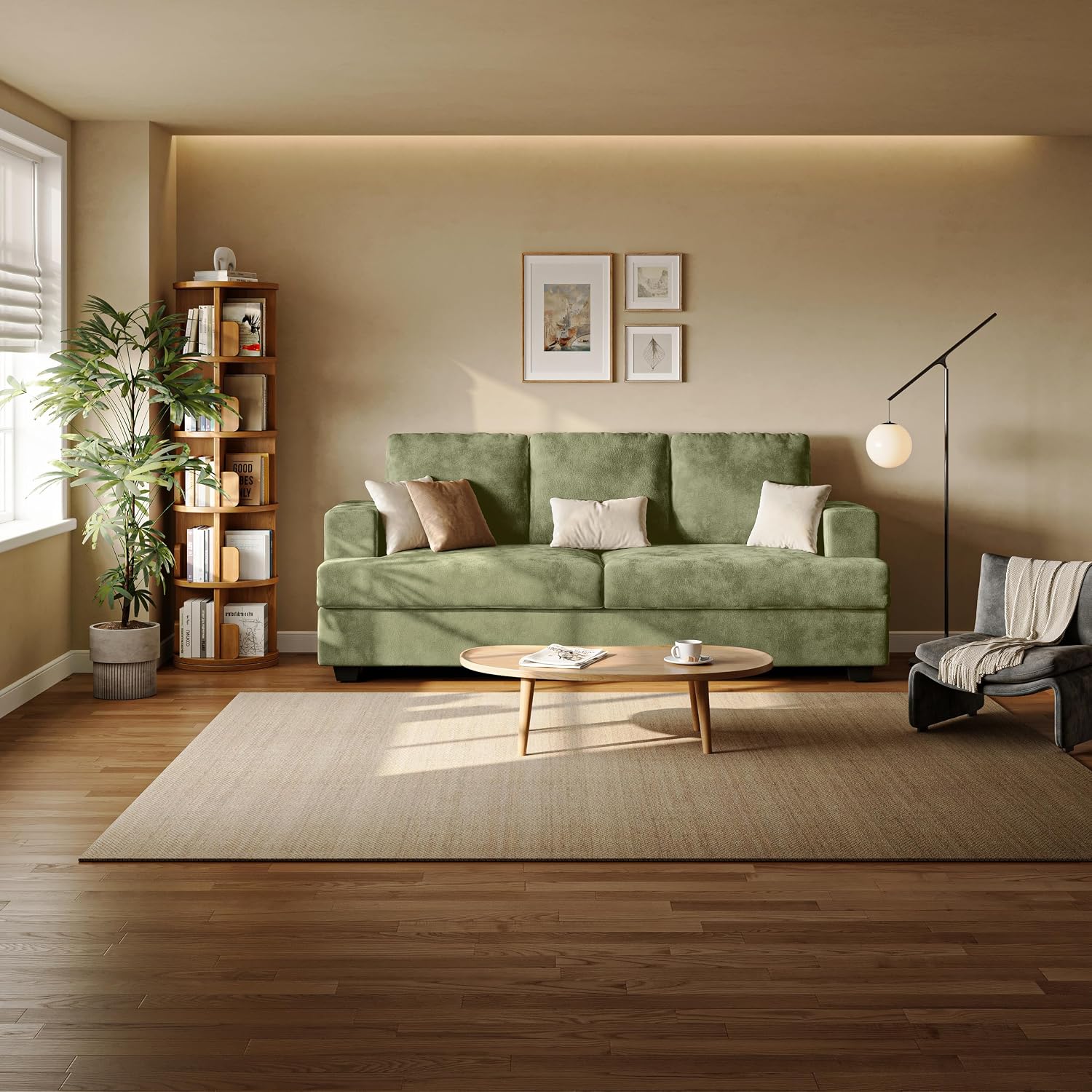 89' Green Couches for Living Room, 3 Seater Couch with Deep Seat, Oversized Loveseat Sofa for Apartment and Small Spaces