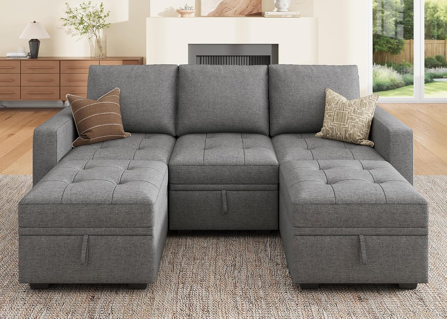 HONBAY Modular Sectional Couch U Shaped Sofa with Storage Seats Sectional Couches for Living Room,Grey