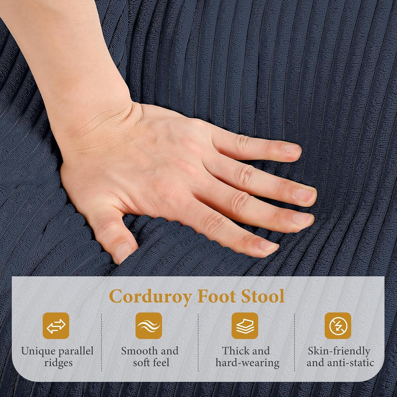 Vesgantti Large Ottoman for Modular Sofa, 29.5' Corduroy Ottoman with Spring Cushion, Rectangle Foot Rest for Couch, Entrance Footstool with Wood Legs, Footstool for Living Room, Bedroom, Dark Blue