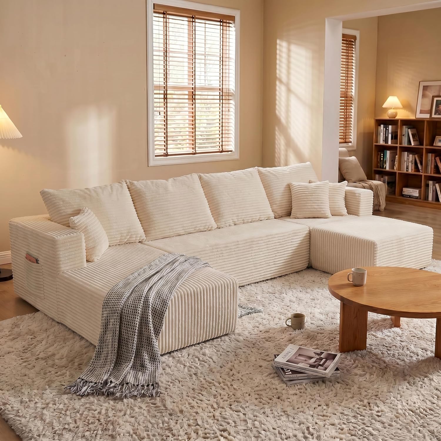 133' Modular Sectional Sleeper Sofa, Modern Cloud Sectional Sofa Couch with Ottoman and Storage, U Shape Boneless Couches for Living Room, Free Combination, No Assembly Required,Beige
