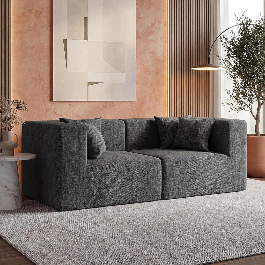 MONVANE 75' Loveseat Sofa, Comfy Chenille Cloud Couch with 4 Pillows, Modern Deep Seat Boneless Couch, 2 Seater Sofa for Living Room, Bedroom and Apartment, No Assembly Required, Grey