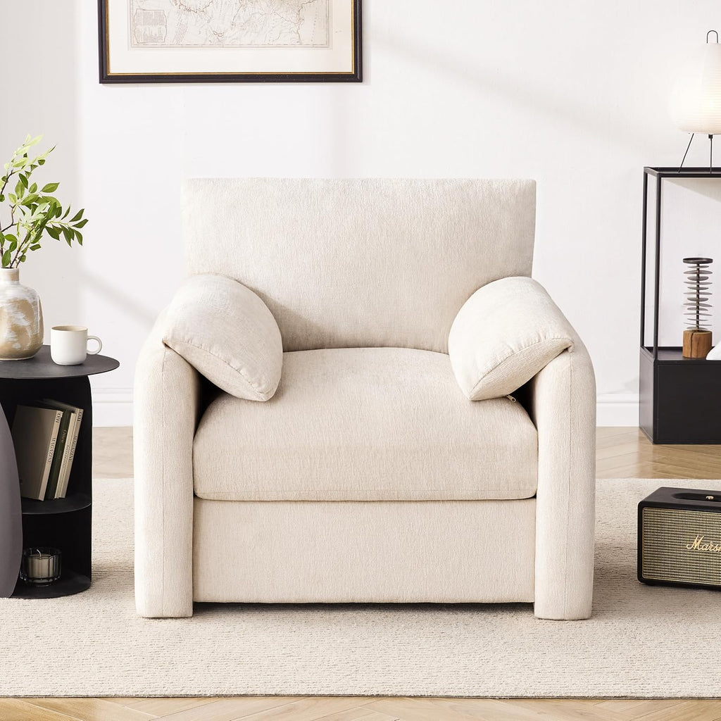 Howjoe Chenille Oversized Armchair, 38.6' Wide Accent Chairs for Living Room & Bedroom Modern Lounge Chair, Upholstered Mid-Century Reading Chair, Comfy Living Room Chair, Single Sofa Chair, Beige