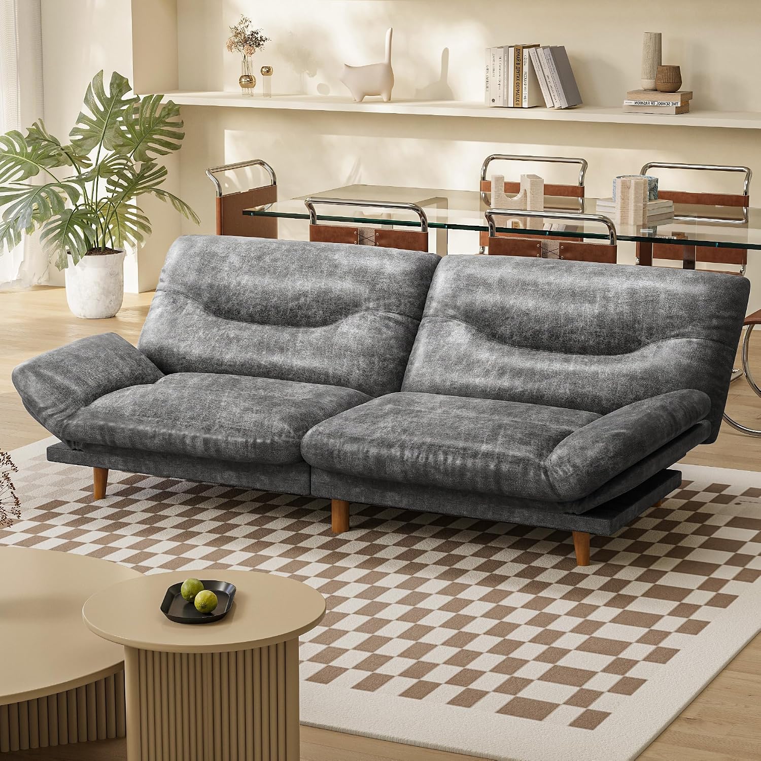 Homall Futon Sofa Bed, Modern Loveseat Futon Couch with Adjustable Backrest and Armrests, Sleeper Sofa Bed with Wood Frame for Living Room, Office, Apartment (Leathaire, Heather Gray)