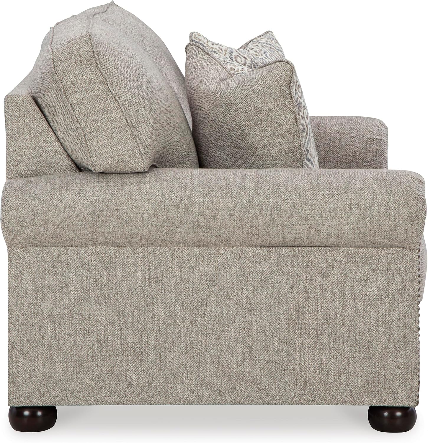 Signature Design by Ashley Gaelon Transitional Loveseat with Nailheads and 2 Accent Pillows, Beige