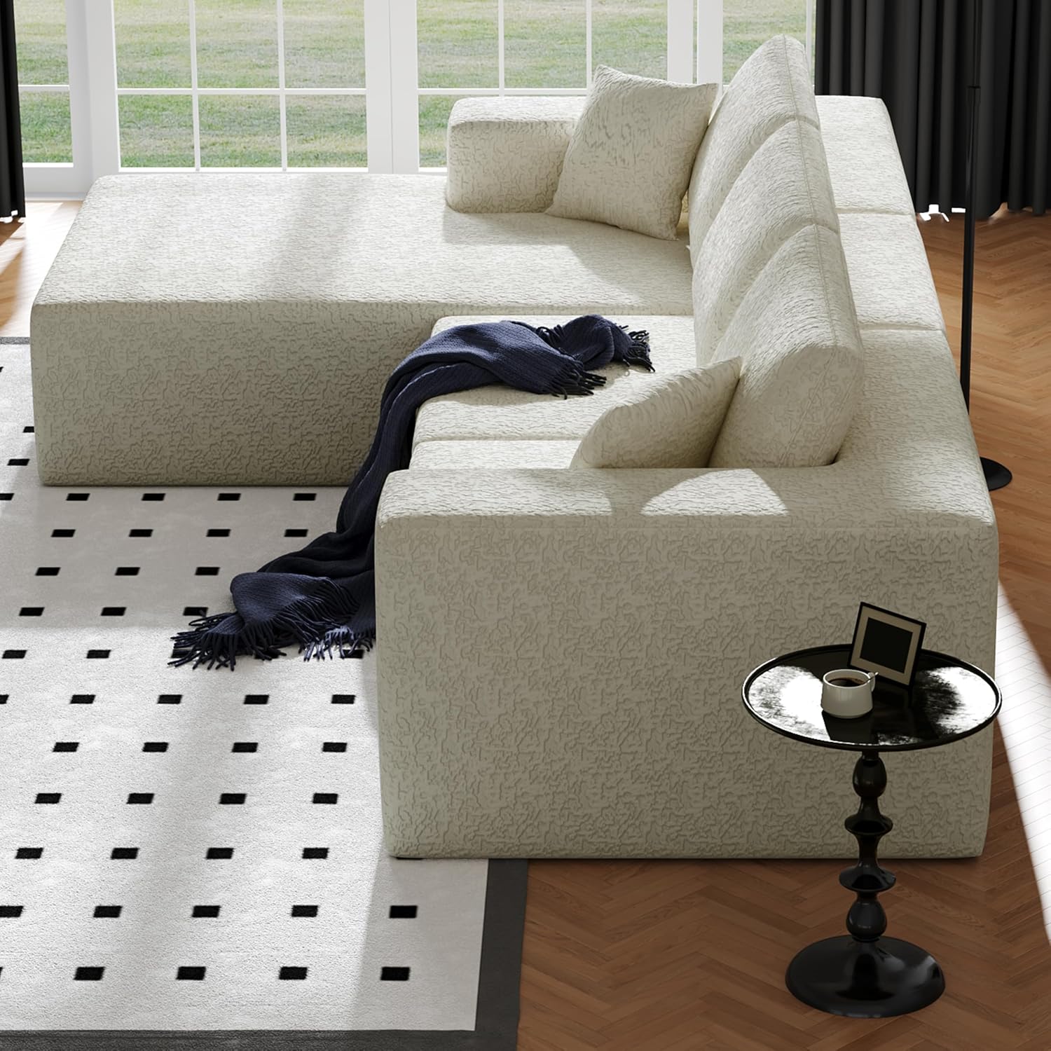108' Cloud Modular Sectional Couch with L-Shape Chaise, Modern Sectional Sofa with Deep Seat Couch, Ultra Soft Knit Fabric Couches for Living Room, No Assembly Required, Left Facing Chaise (Beige)