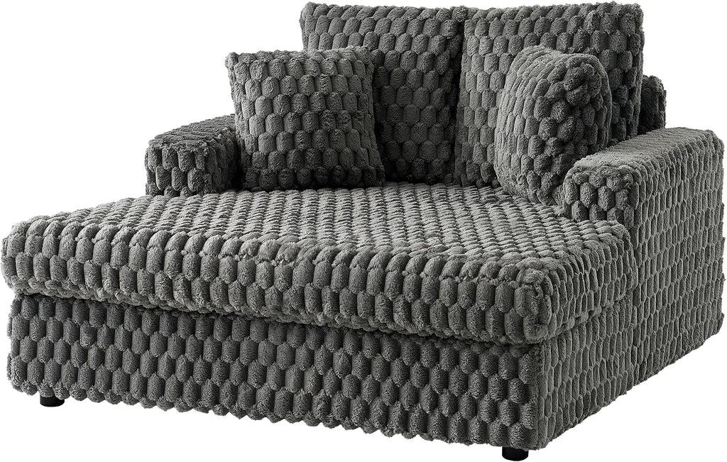 VanAcc 58 Inch Chaise Lounge Indoor, Upholstered Sofa Bed with Throw Pillows and Armrests, Sleeper Bed- Plush Lounge Chair for Living Room, Ash Grey