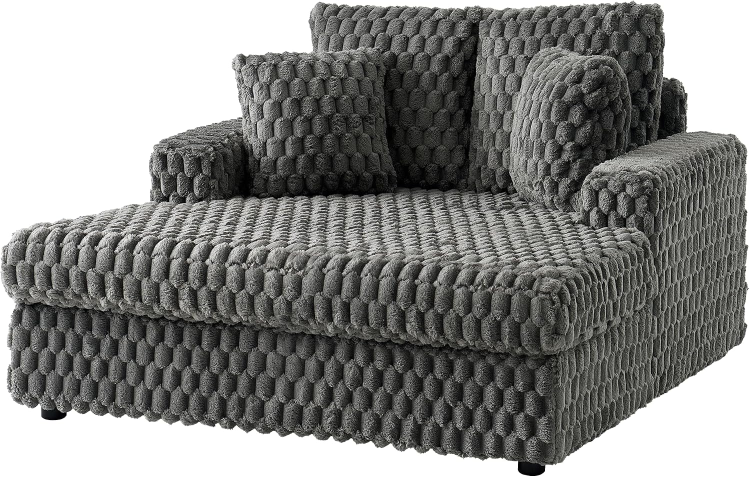 VanAcc 58 Inch Chaise Lounge Indoor, Upholstered Sofa Bed with Throw Pillows and Armrests, Sleeper Bed- Plush Lounge Chair for Living Room, Ash Grey