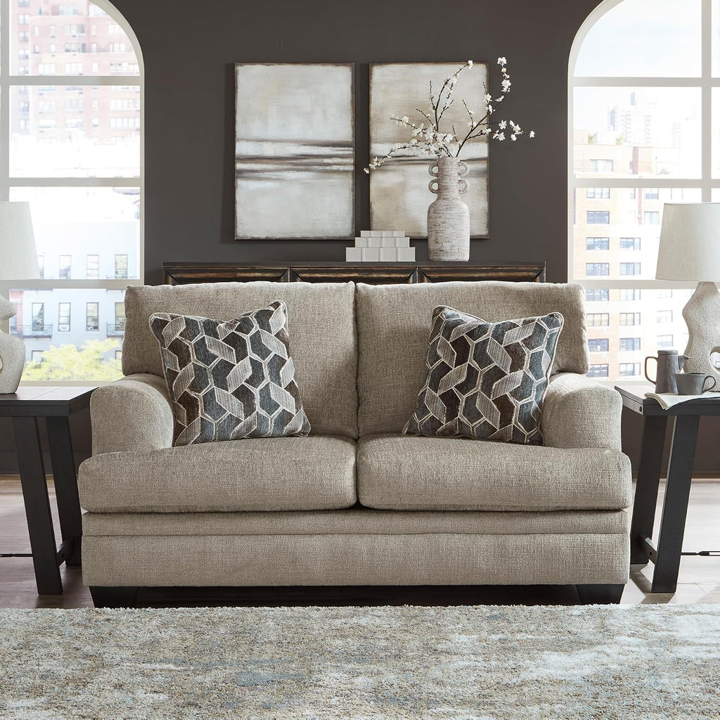 Signature Design by Ashley Stonemeade Casual Loveseat with 2 Toss Pillows, Light Brown