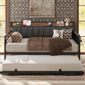 LIKIMIO Twin Daybed, Day Bed with Trundle, Storage Upholstered Headboard and Charging Station, Trundle Bed with Strong Supports for Living Room, Bedroom, and Guest Room, Grey